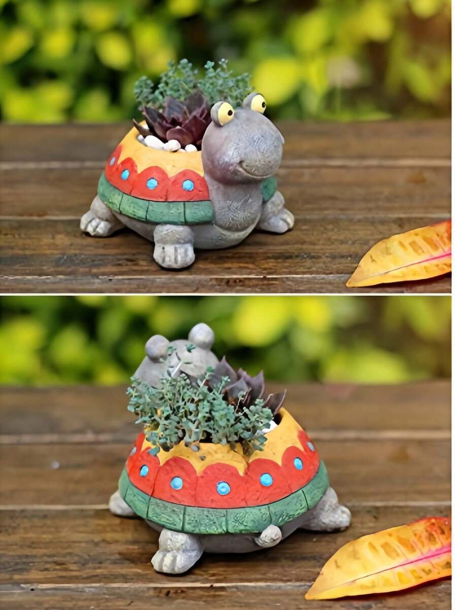 Turtle Shaped Succulent Plant Potted - Handmade Resin Planter, Mini Succulent Planter, Turtle Decor & Gift For Her, Small Succulent Planter, Suitable For Office Desk And Home Decor - Multicolor - View 5