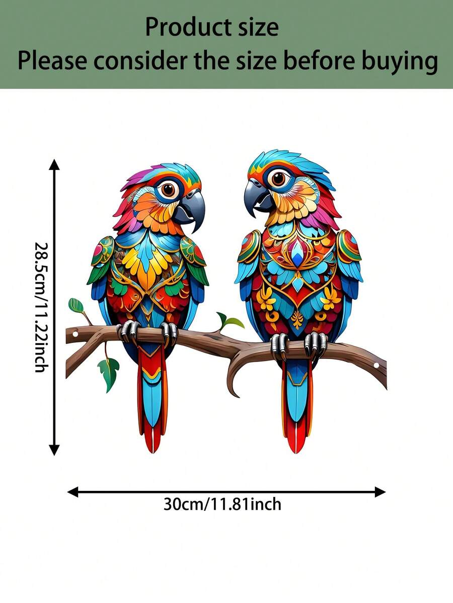 1PC 2D Colorful Macaw Couple Metal Wall Decor - Gem-Cut Design Featuring Tropical Birds. Waterproof And Suitable For Outdoor Use, Ideal For Patios, Gardens, Porches, And Living Rooms. Perfect As A Wedding Or Housewarming Gift. - A - View 5
