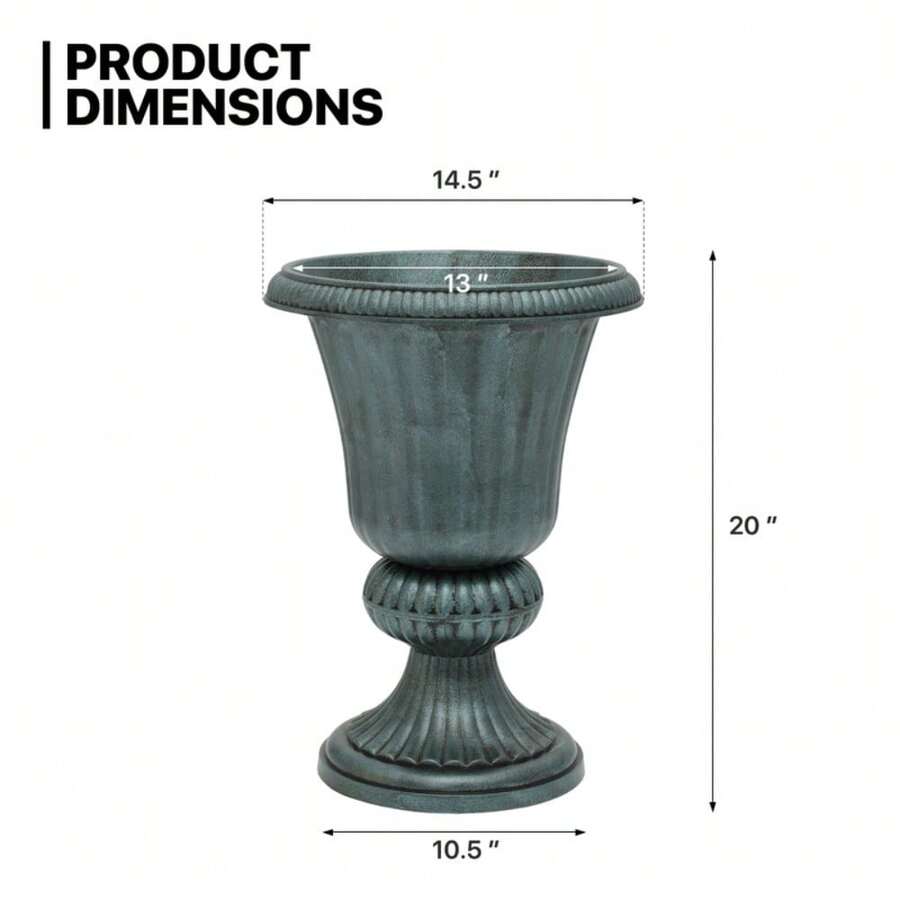 2 PCS 20" Urn Planters For Outdoor Plants, Large Decorative Front Porch Planters, Weatherproof Tall Plastic Flower Pots For Garden, Patio & Entryway D&eacute;cor - Green - View 2