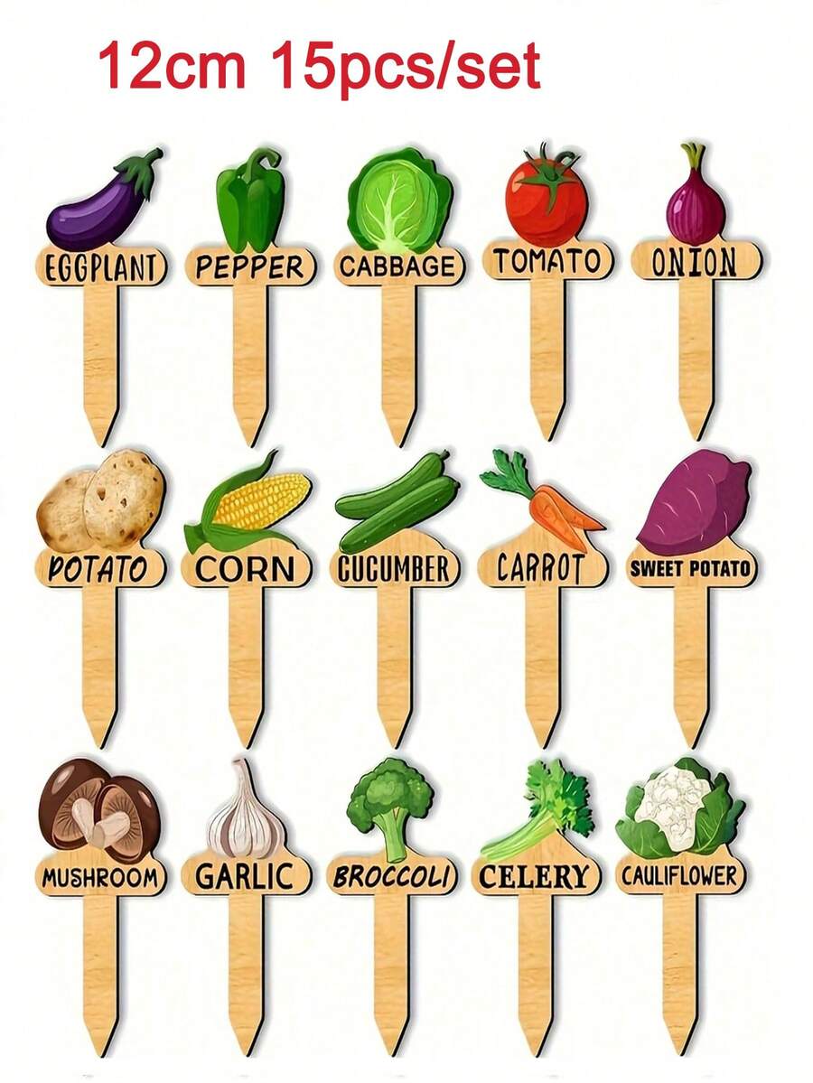 15pcs Wooden Garden Plant Labels, Minimalist Cartoon Plant Pattern, Suitable For Indoor/Outdoor Potted Plants Decoration, Reusable Markers, Essential For Gardening Enthusiasts, Holiday Gift, Home Decor - A - View 7