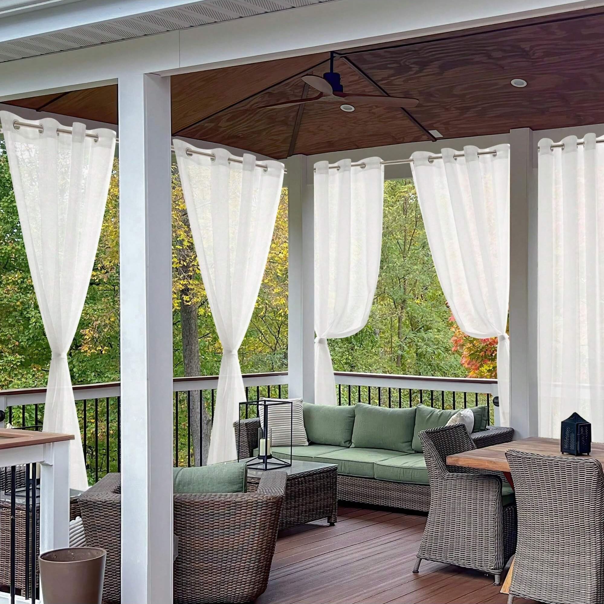 2 Pcs Waterproof Outdoor Sheer Curtains,