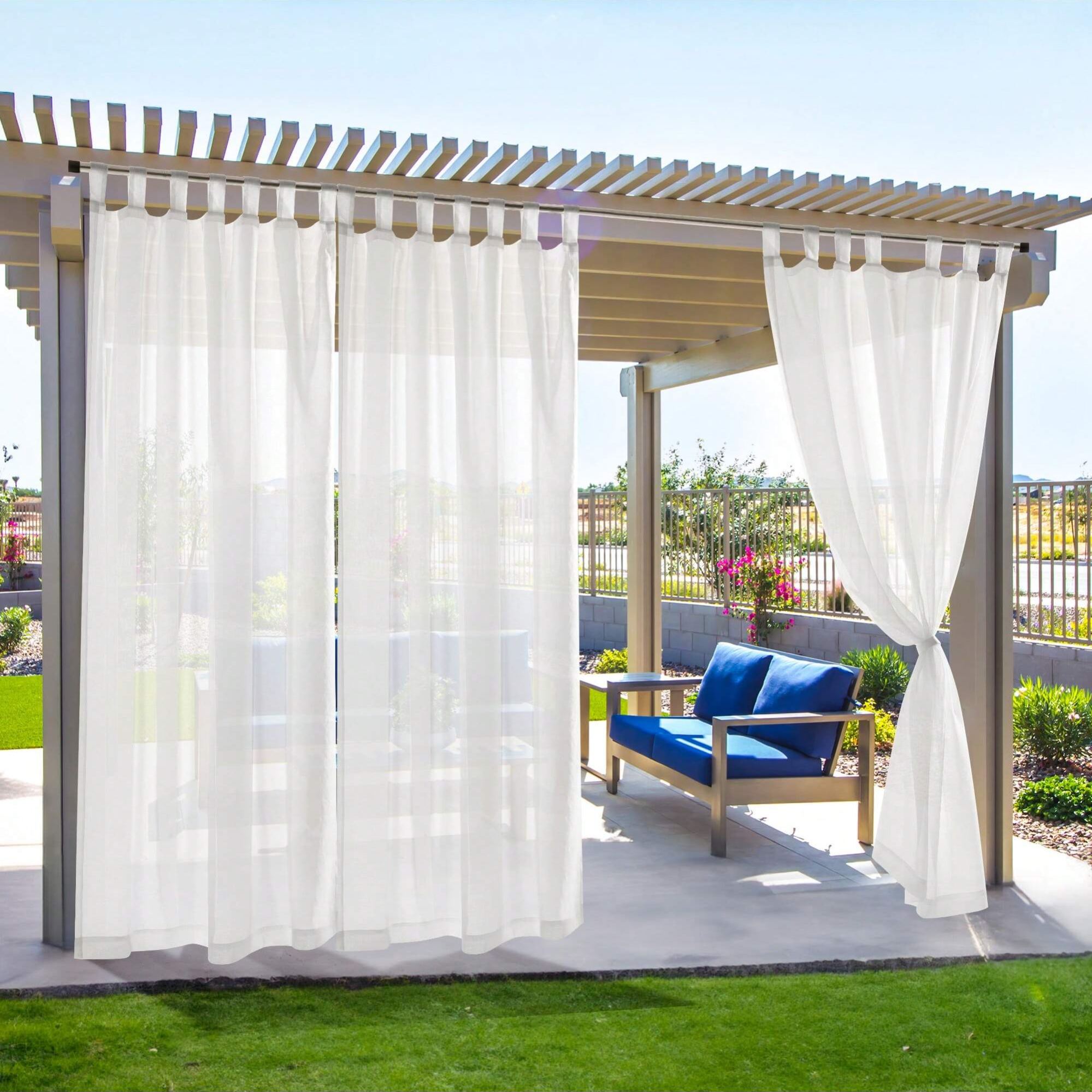 2 Pcs Waterproof Outdoor Sheer Curtains,