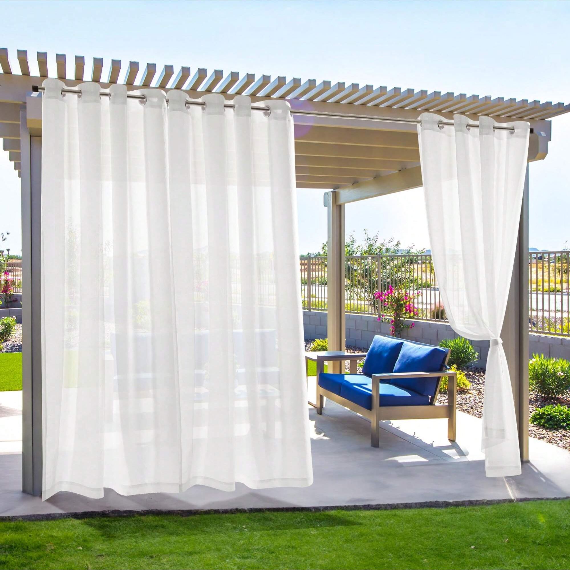 2 Pcs Waterproof Outdoor Sheer Curtains,