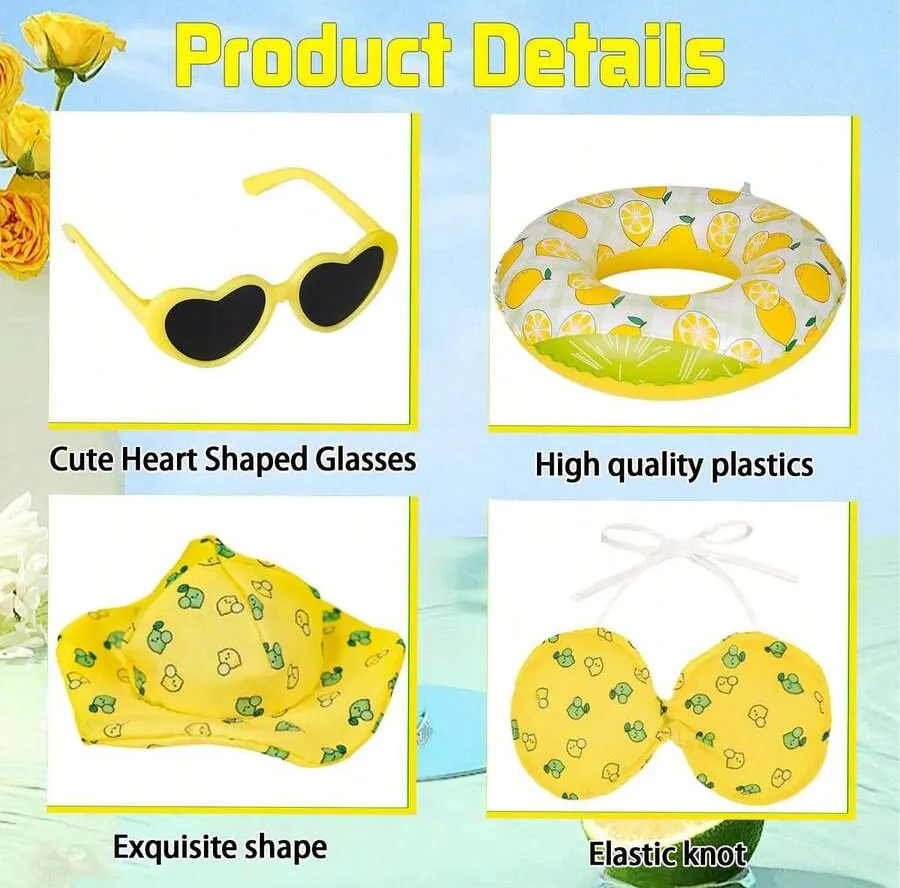 Hawaiian Patio Goose Decor, Suitable For 23-Inch Goose Sculpture, Includes Hat, Sunglasses And Swim Ring, Applicable For Cement Yard Decoration (Lemon Color) - Lemon - View 3