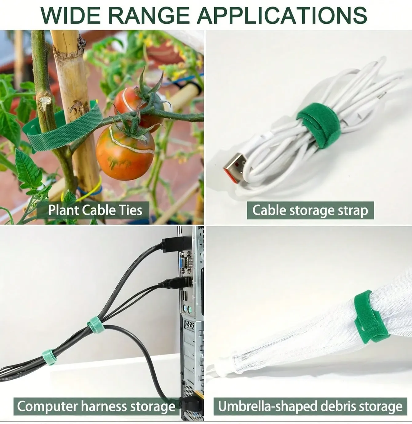 100pcs Non-Slip Adjustable Plant Ties, Cable Ties, Hook And Loop Fasteners, Holiday Wreath Ties, Hook-And-Loop Fastening Strap, Suitable For Climbing Plants, Support And Gardening Applications, Garden Maintenance Tools - Multicolor - View 4