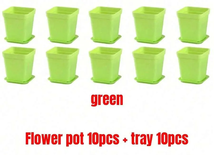 10/20pcs Colorful Mini Square Succulent Pot With Tray Plastic Flower Pot Plant Growing Container Suit For Home Garden Balcony Office - Multicolor - View 22