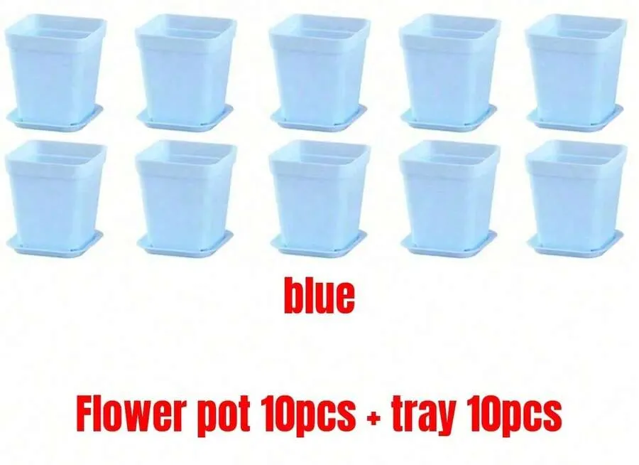 10/20pcs Colorful Mini Square Succulent Pot With Tray Plastic Flower Pot Plant Growing Container Suit For Home Garden Balcony Office - Multicolor - View 27