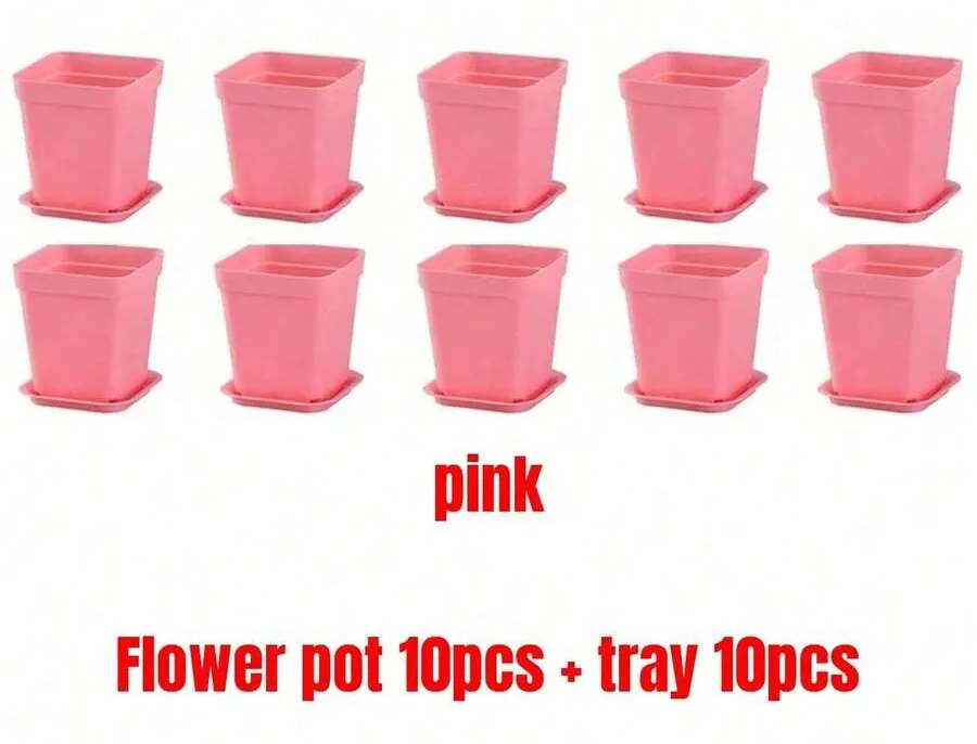 10/20pcs Colorful Mini Square Succulent Pot With Tray Plastic Flower Pot Plant Growing Container Suit For Home Garden Balcony Office - Multicolor - View 23