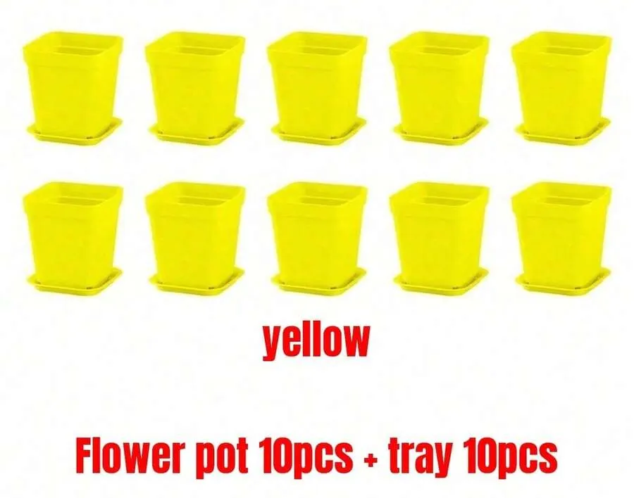 10/20pcs Colorful Mini Square Succulent Pot With Tray Plastic Flower Pot Plant Growing Container Suit For Home Garden Balcony Office - Multicolor - View 20