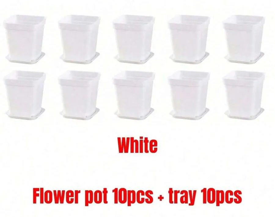 10/20pcs Colorful Mini Square Succulent Pot With Tray Plastic Flower Pot Plant Growing Container Suit For Home Garden Balcony Office - Multicolor - View 26