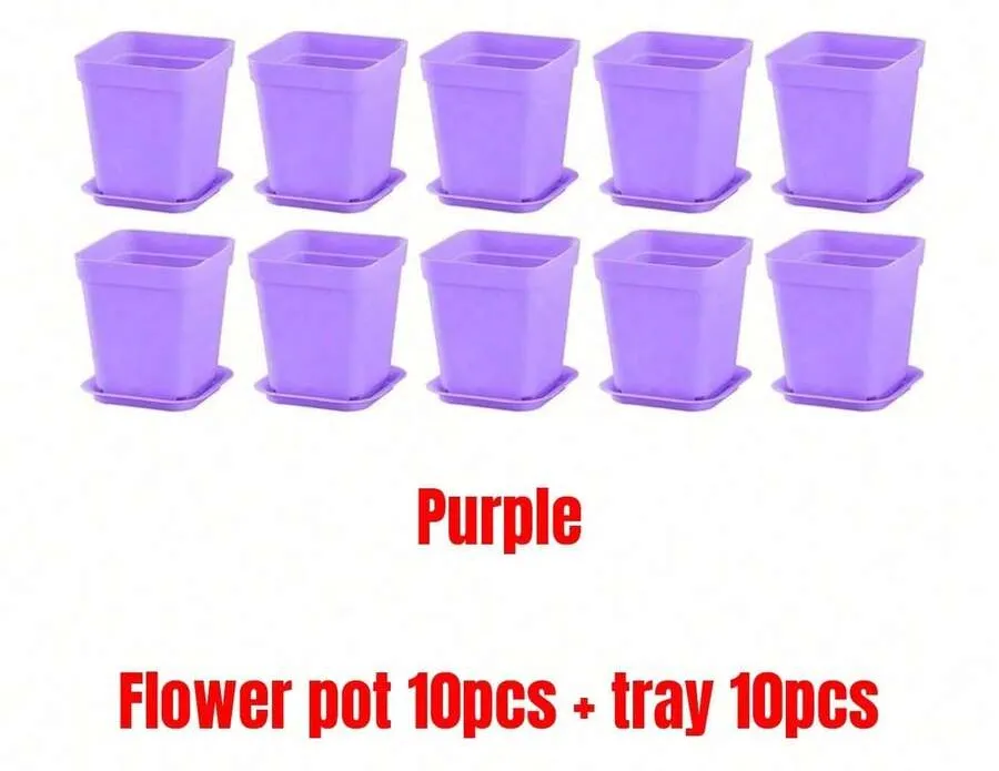 10/20pcs Colorful Mini Square Succulent Pot With Tray Plastic Flower Pot Plant Growing Container Suit For Home Garden Balcony Office - Multicolor - View 19