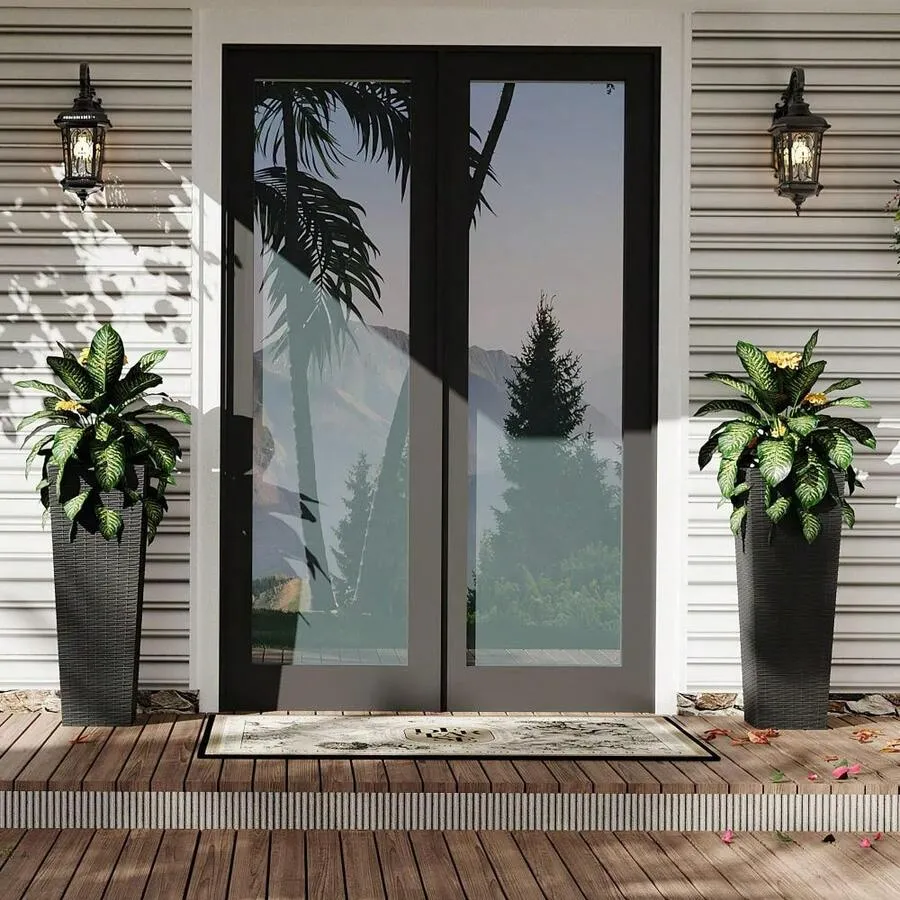 Set Of 2 Decorative Tall Outdoor Planter Pots For Backyard And Home Garden