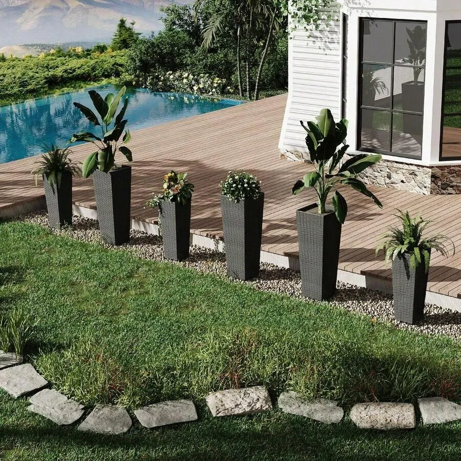 Set Of 2 Decorative Tall Outdoor Planter Pots For Backyard And Home Garden
