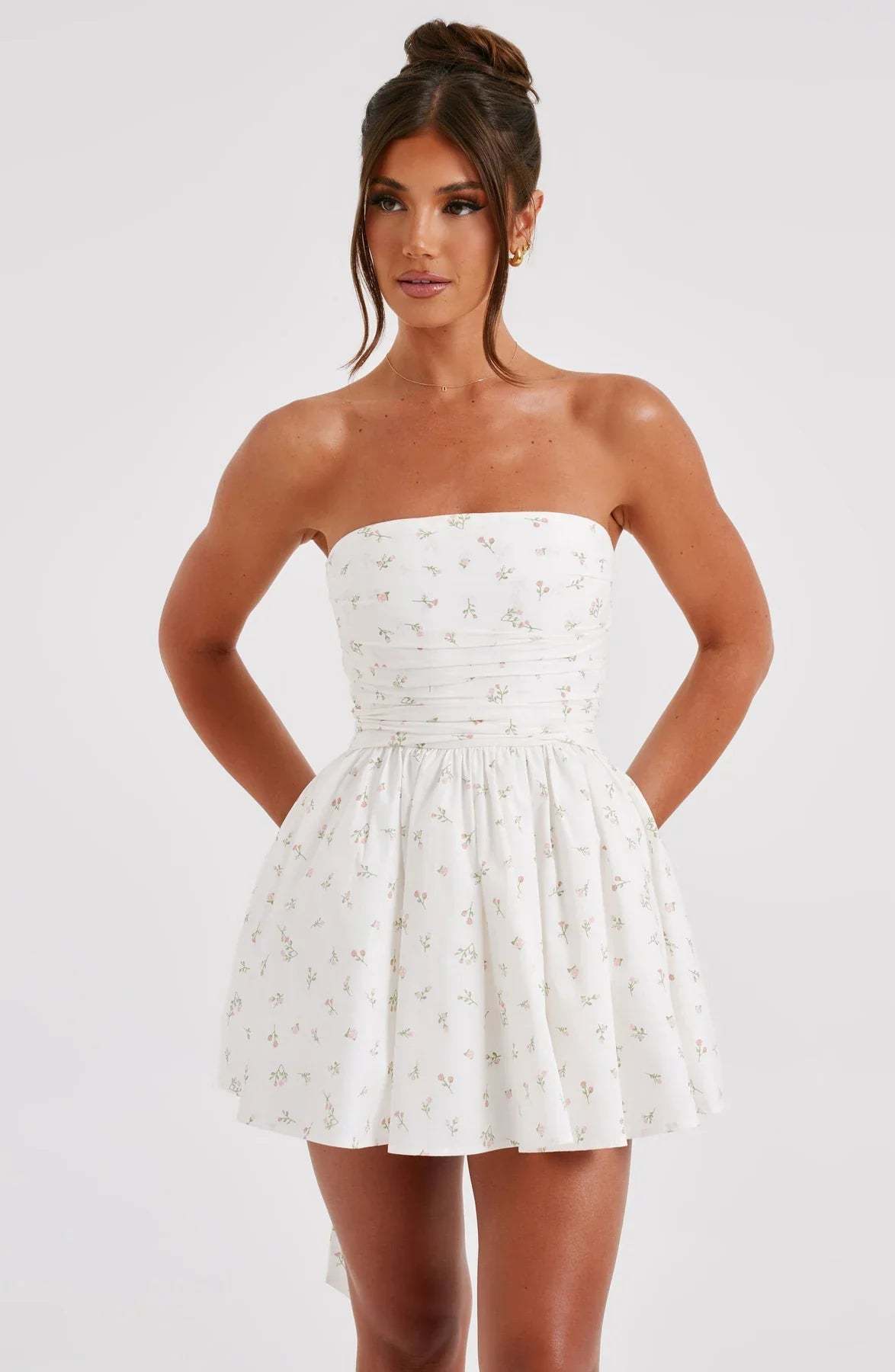 Strapless Corset Mini Dress With Flared Skirt-Viral Super Shop