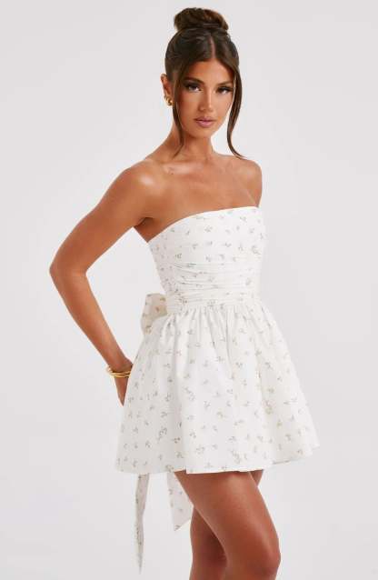 Strapless Corset Mini Dress With Flared Skirt-Viral Super Shop