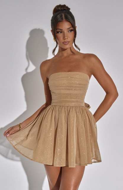 Strapless Corset Mini Dress With Flared Skirt-Viral Super Shop