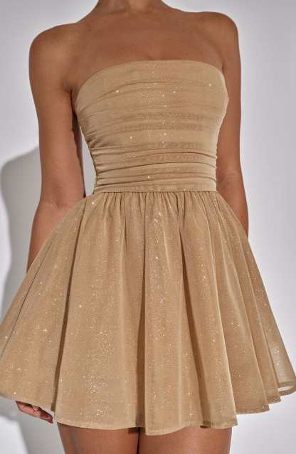 Strapless Corset Mini Dress With Flared Skirt-Viral Super Shop