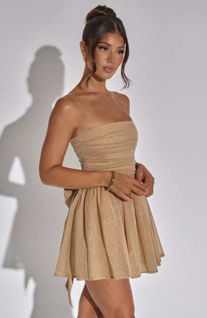 Strapless Corset Mini Dress With Flared Skirt-Viral Super Shop