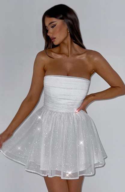 Strapless Corset Mini Dress With Flared Skirt-Viral Super Shop