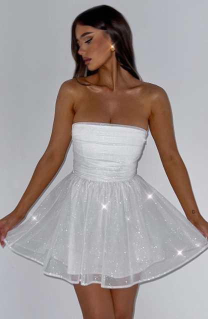 Strapless Corset Mini Dress With Flared Skirt-Viral Super Shop
