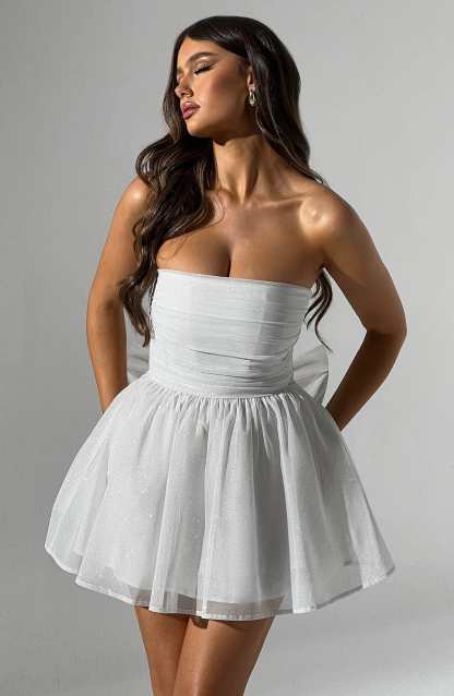 Strapless Corset Mini Dress With Flared Skirt-Viral Super Shop