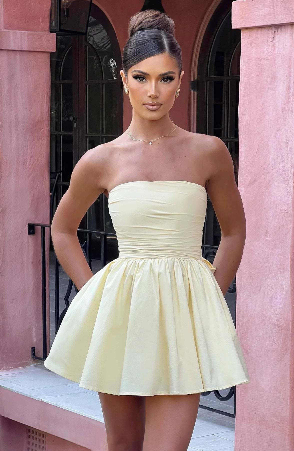 Strapless Corset Mini Dress With Flared Skirt-Viral Super Shop
