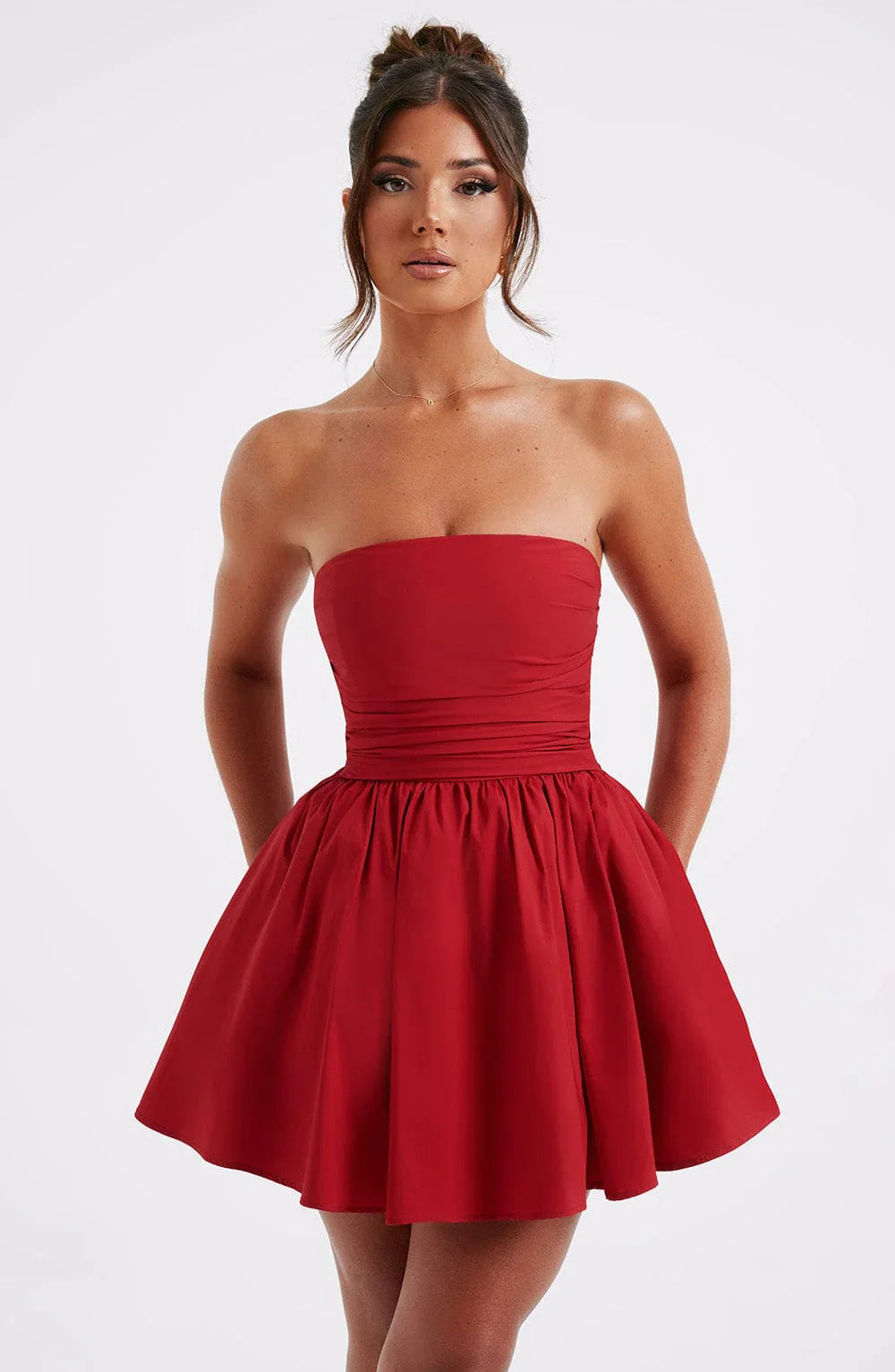 Strapless Corset Mini Dress With Flared Skirt-Viral Super Shop