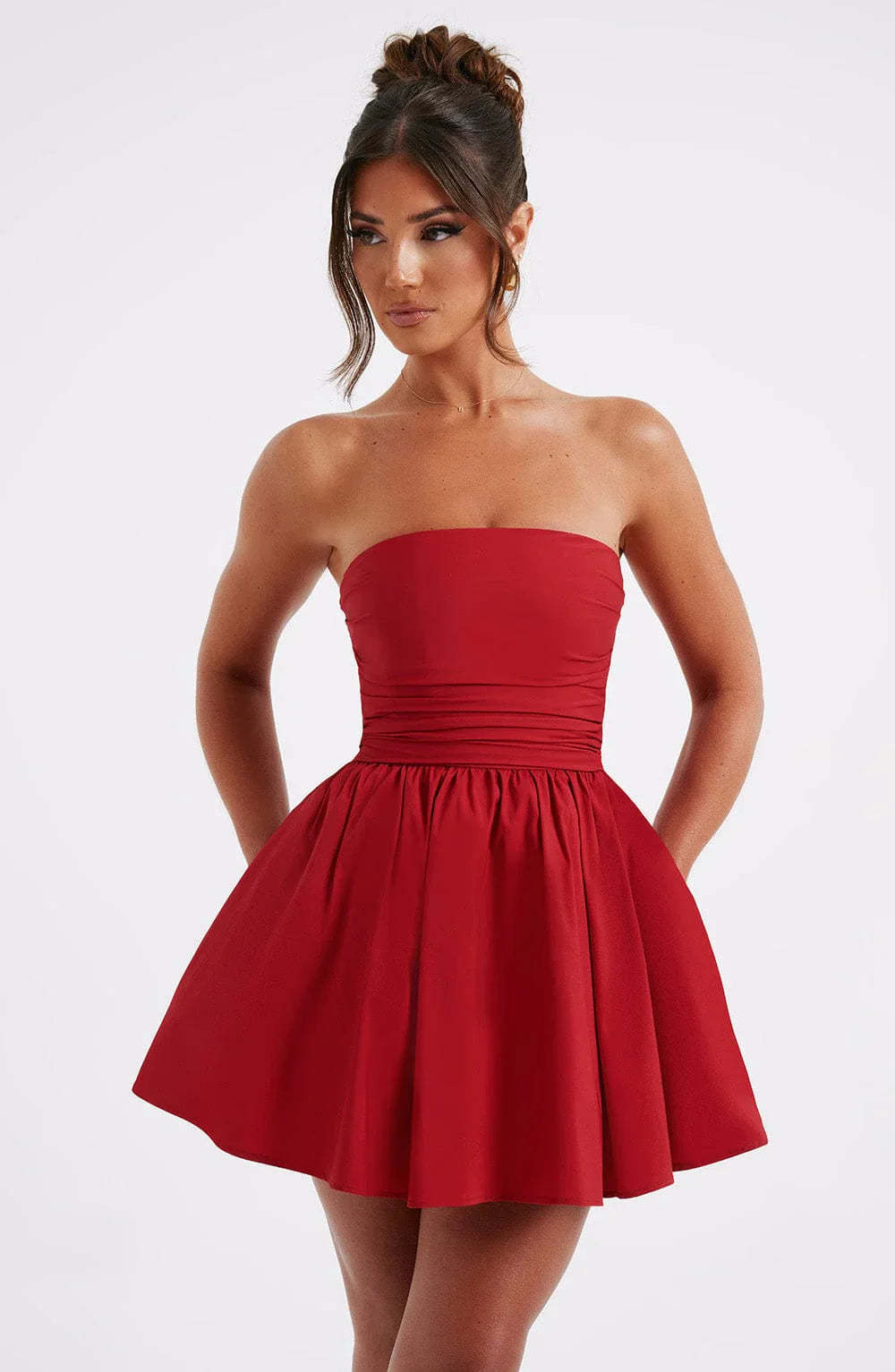 Strapless Corset Mini Dress With Flared Skirt-Viral Super Shop