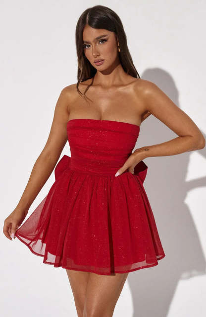 Strapless Corset Mini Dress With Flared Skirt-Viral Super Shop