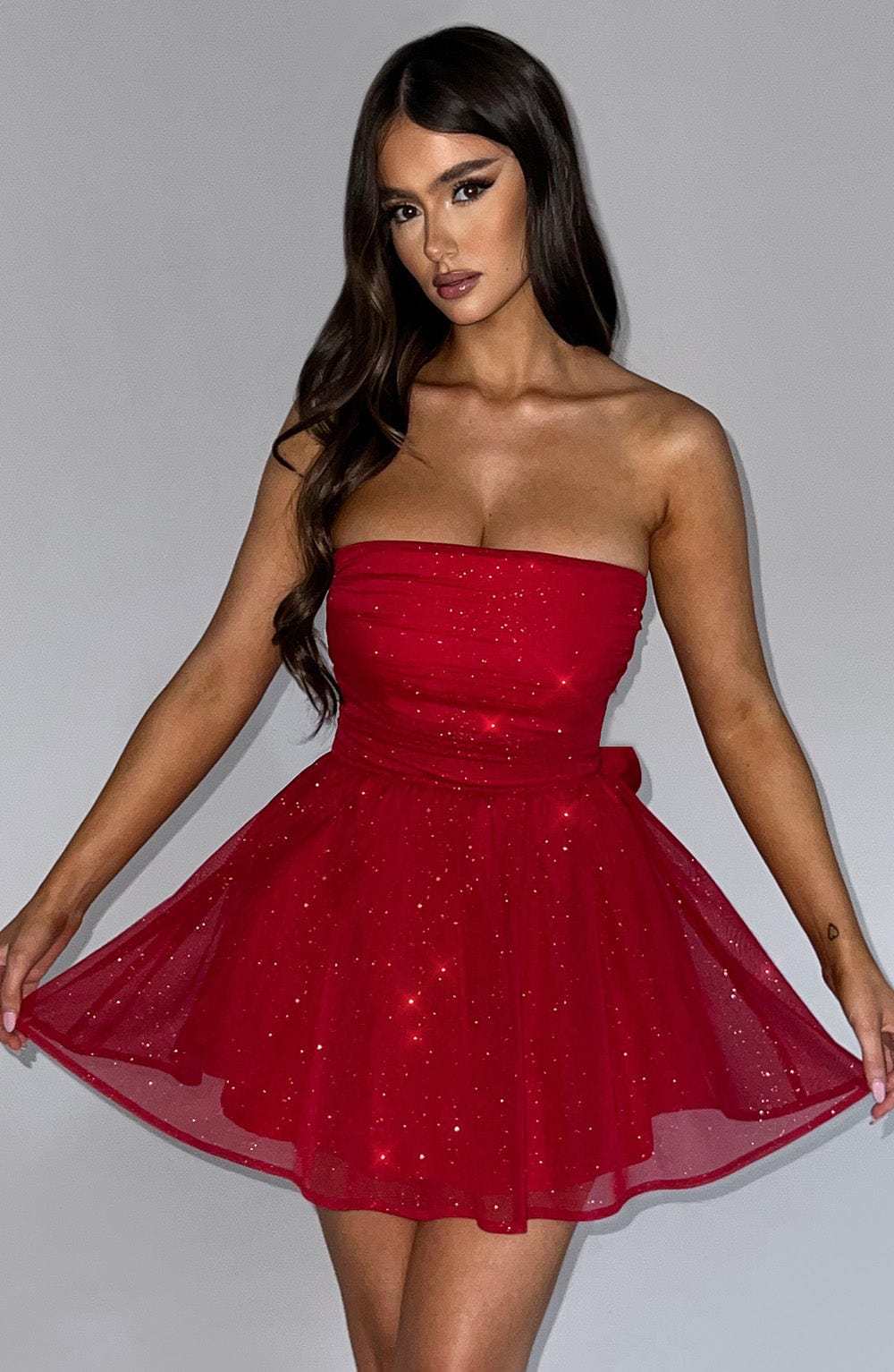 Strapless Corset Mini Dress With Flared Skirt-Viral Super Shop