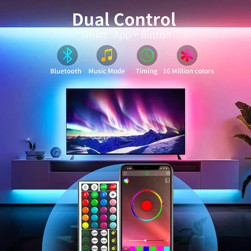 Music Sync LED Strip Lights With Adhesive Backing And Control