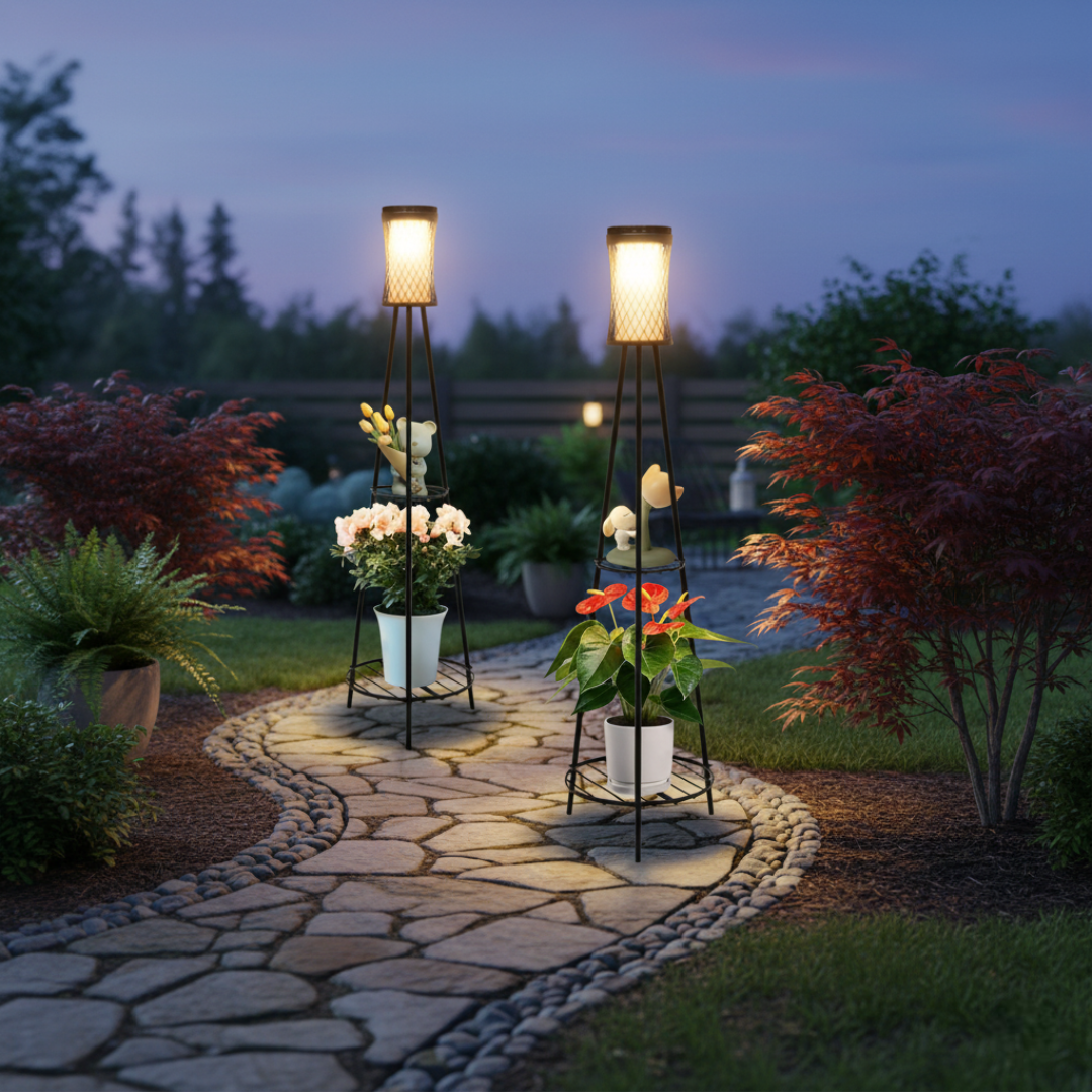 2 Pack Of Outdoor Solar Floor Lamps with USB Charging