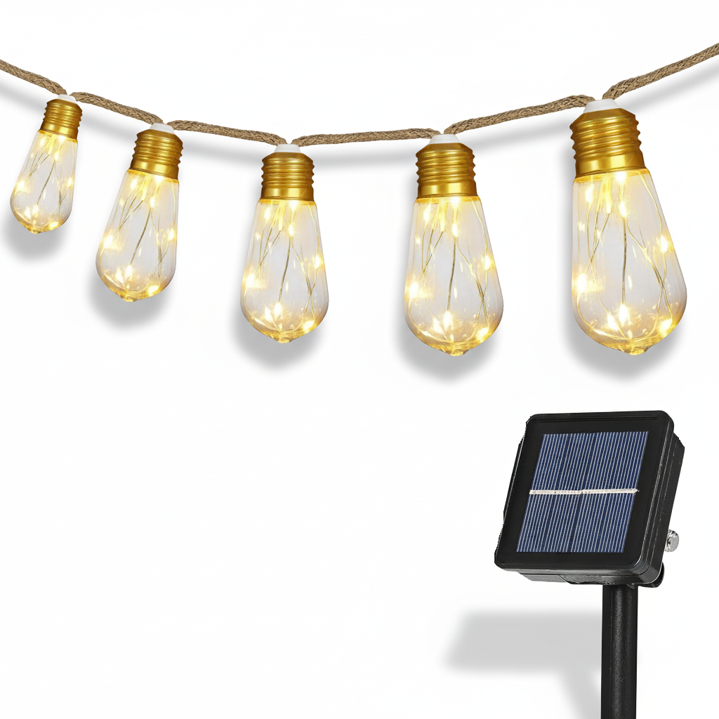 24FT Solar Outdoor String Lights with 20 Shatterproof Bulbs