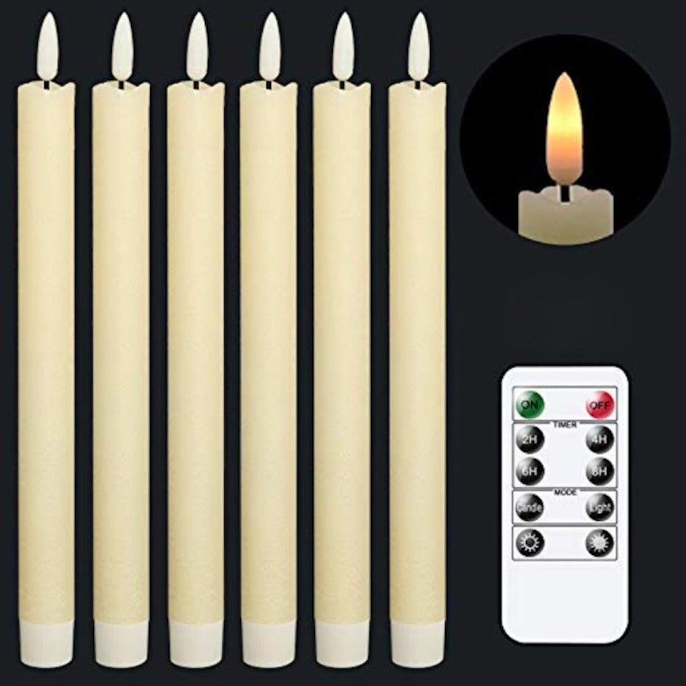 Flameless Taper Candles Flickering with 10-Key Remote, Battery Operated Led Warm 3D Wick Light Window Candles Real Wax-Sparklie Lights