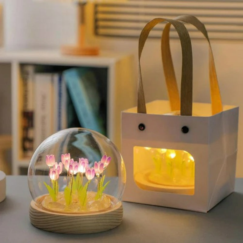 Glass Dome Tulip Lamp-LED Solar Fairy Lights