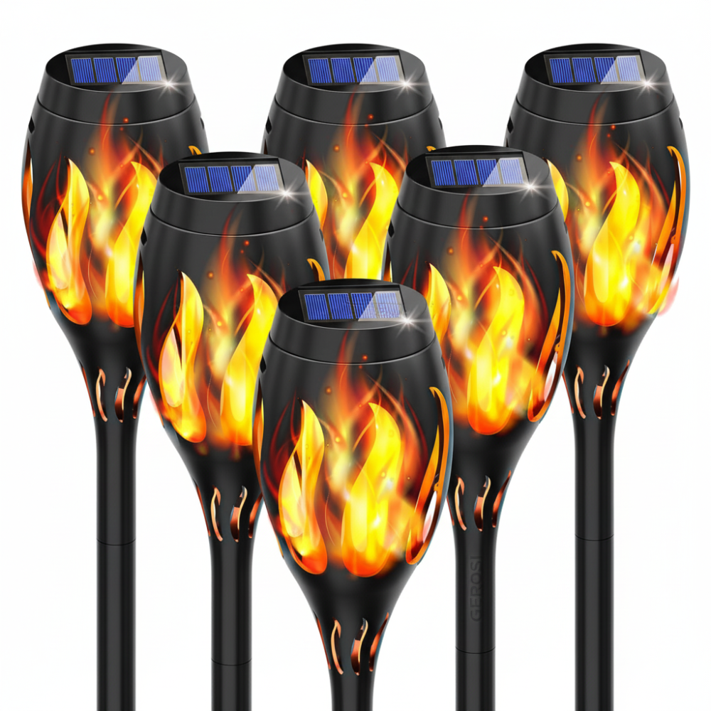 Waterproof Solar Flame Lights 6 Pack for Yard & Patio