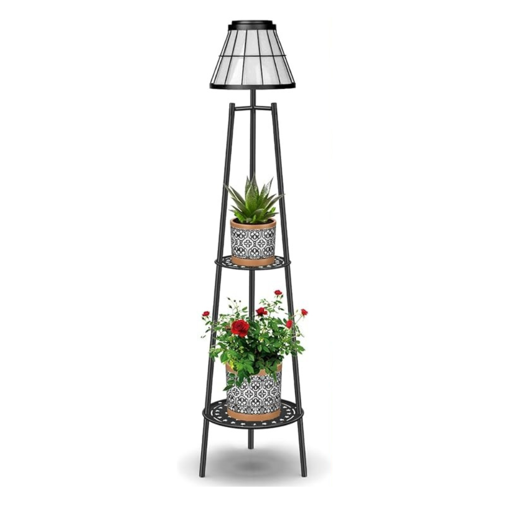 Outdoor Floor Lamps with 2 Tier Plant Stand