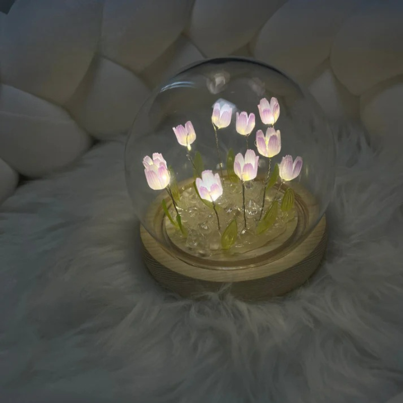 Glass Dome Tulip Lamp-LED Solar Fairy Lights