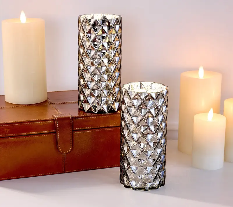 Set of 2 Diamond Glass Illuminated Hurricanes