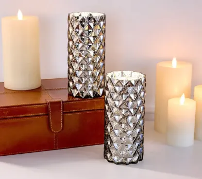 Set of 2 Diamond Glass Illuminated Hurricanes