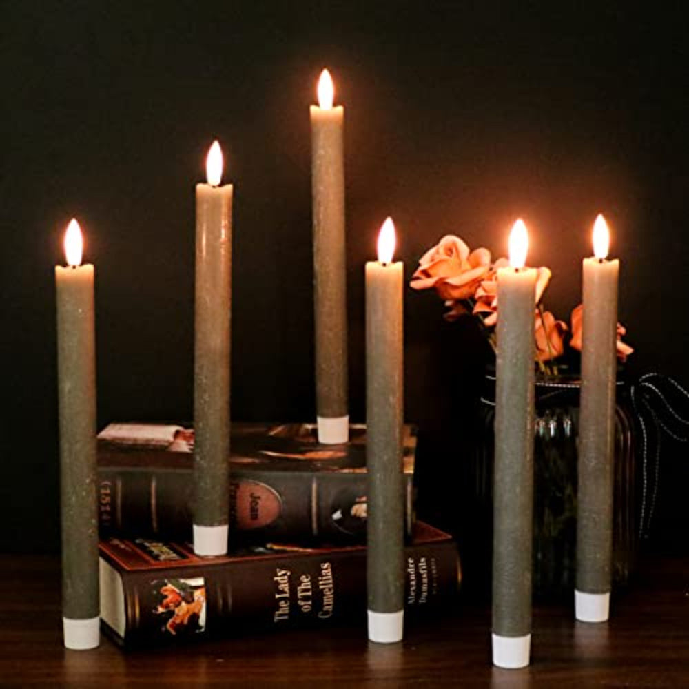 Flameless Taper Candles Flickering with 10-Key Remote, Battery Operated Led Warm 3D Wick Light Window Candles Real Wax-Sparklie Lights