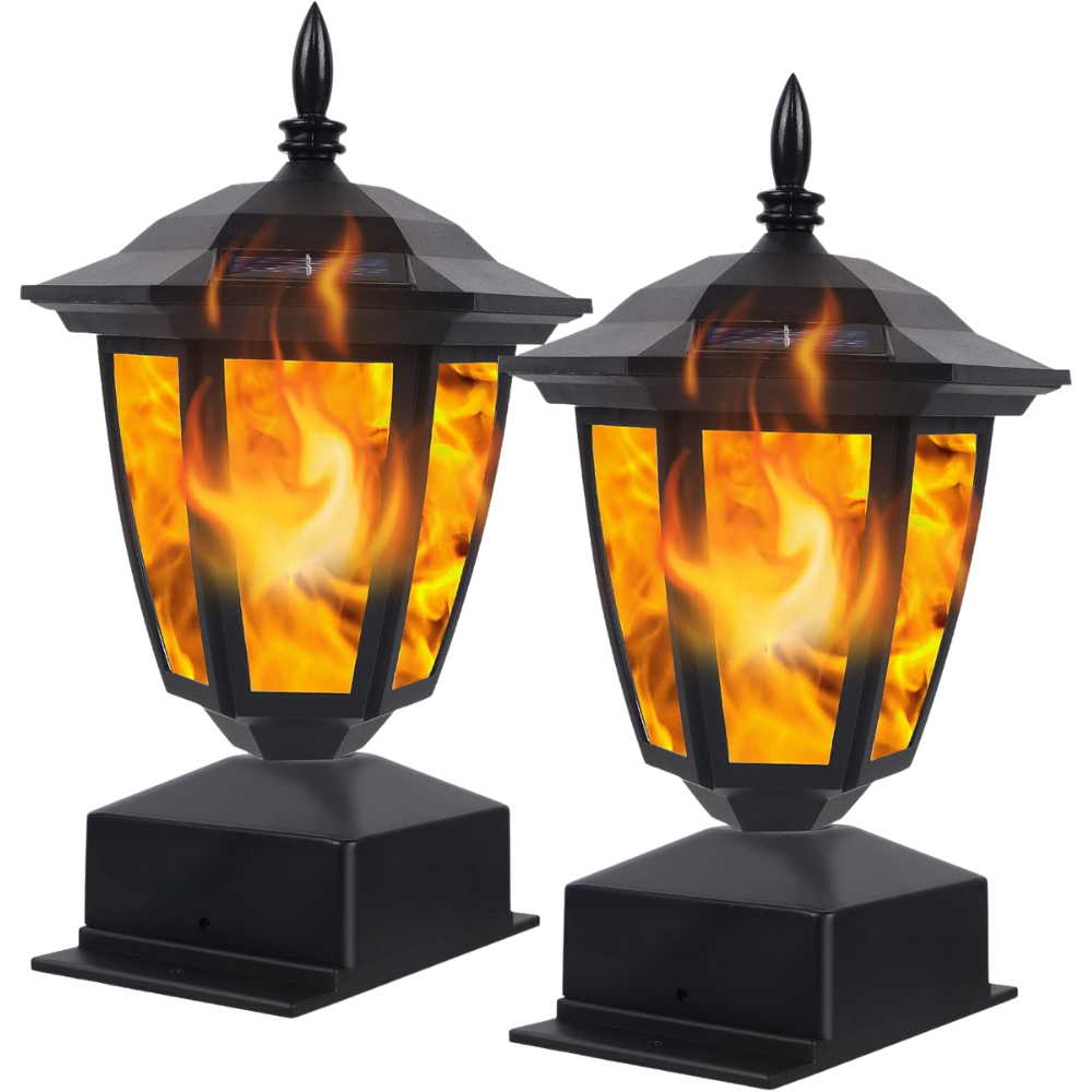 Solar Powered Flame Post Cap Lights For Outdoor Fence