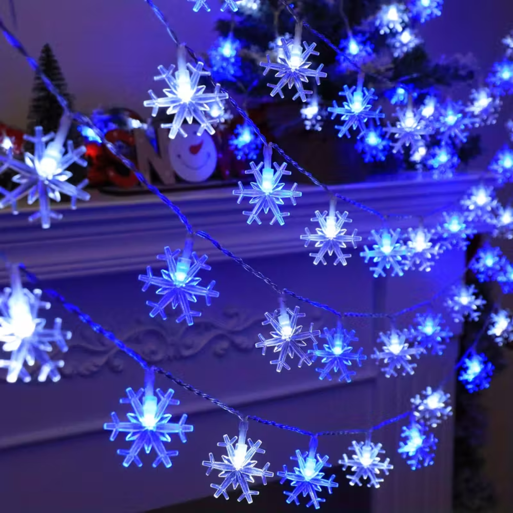  Battery Powered Snowflake LED String Lights
