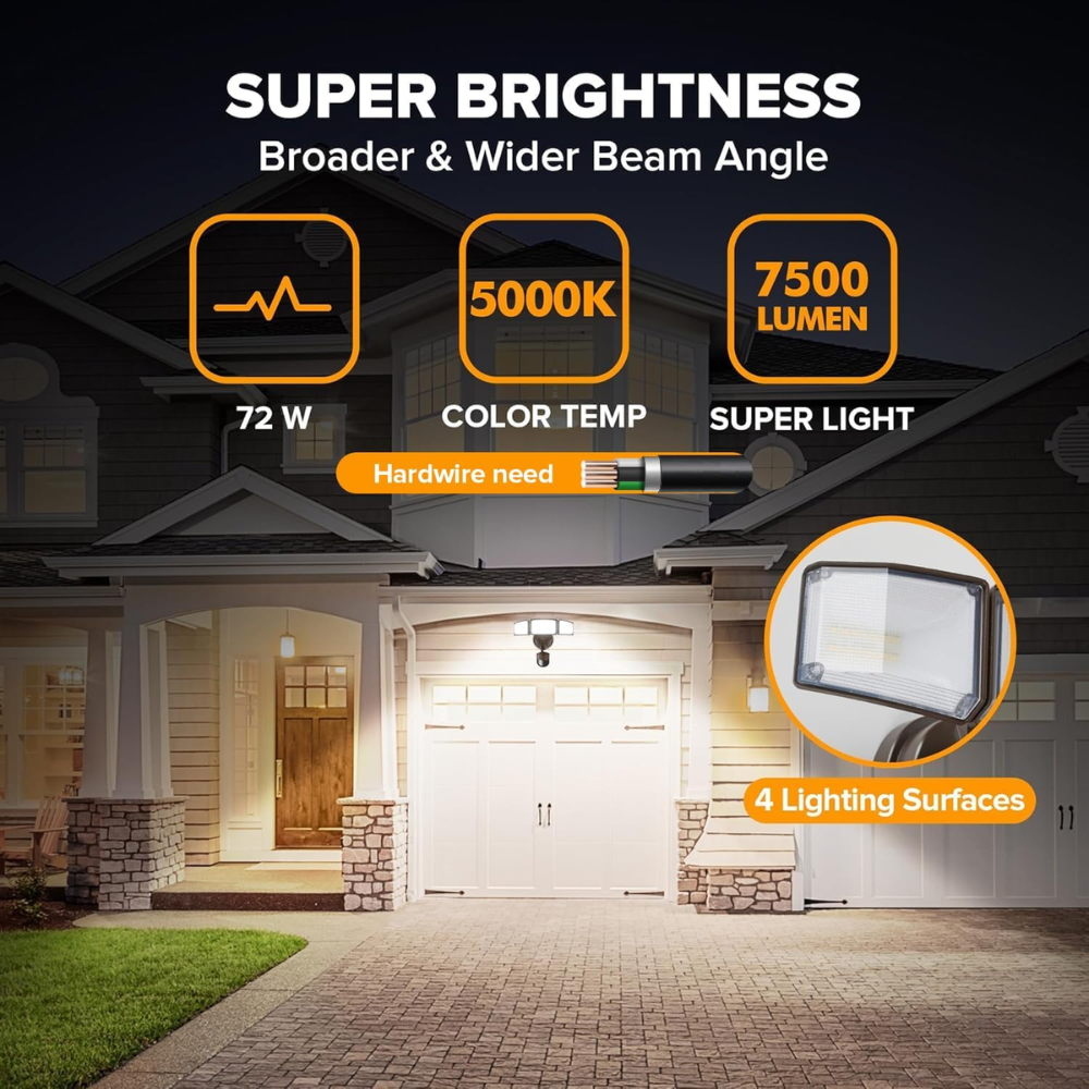 3 Head 72W Outdoor Motion Sensor Security Light