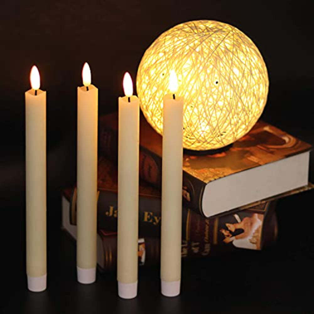 Flameless Taper Candles Flickering with 10-Key Remote, Battery Operated Led Warm 3D Wick Light Window Candles Real Wax-Sparklie Lights