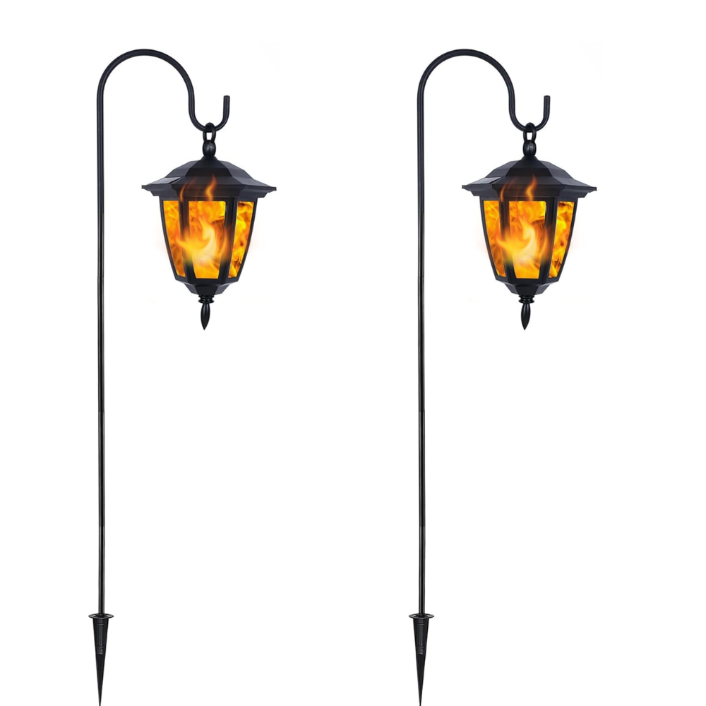 Solar Flame Hanging Lights With Shepherd Hooks For Outdoor Decor