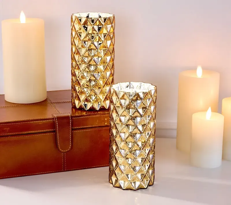 Set of 2 Diamond Glass Illuminated Hurricanes