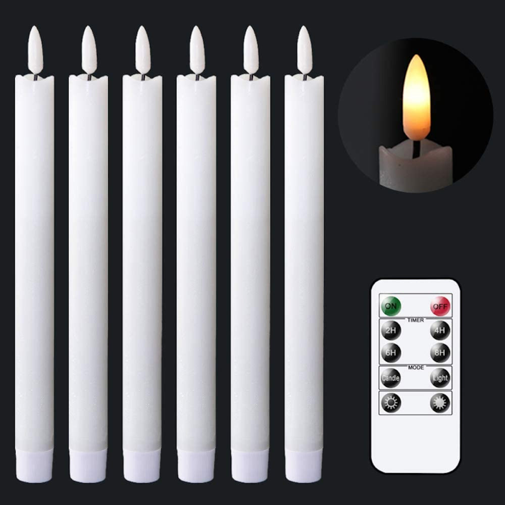 Flameless Taper Candles Flickering with 10-Key Remote, Battery Operated Led Warm 3D Wick Light Window Candles Real Wax-Sparklie Lights