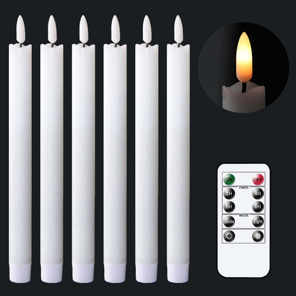 Flameless Taper Candles Flickering with 10-Key Remote, Battery Operated Led Warm 3D Wick Light Window Candles Real Wax-Sparklie Lights