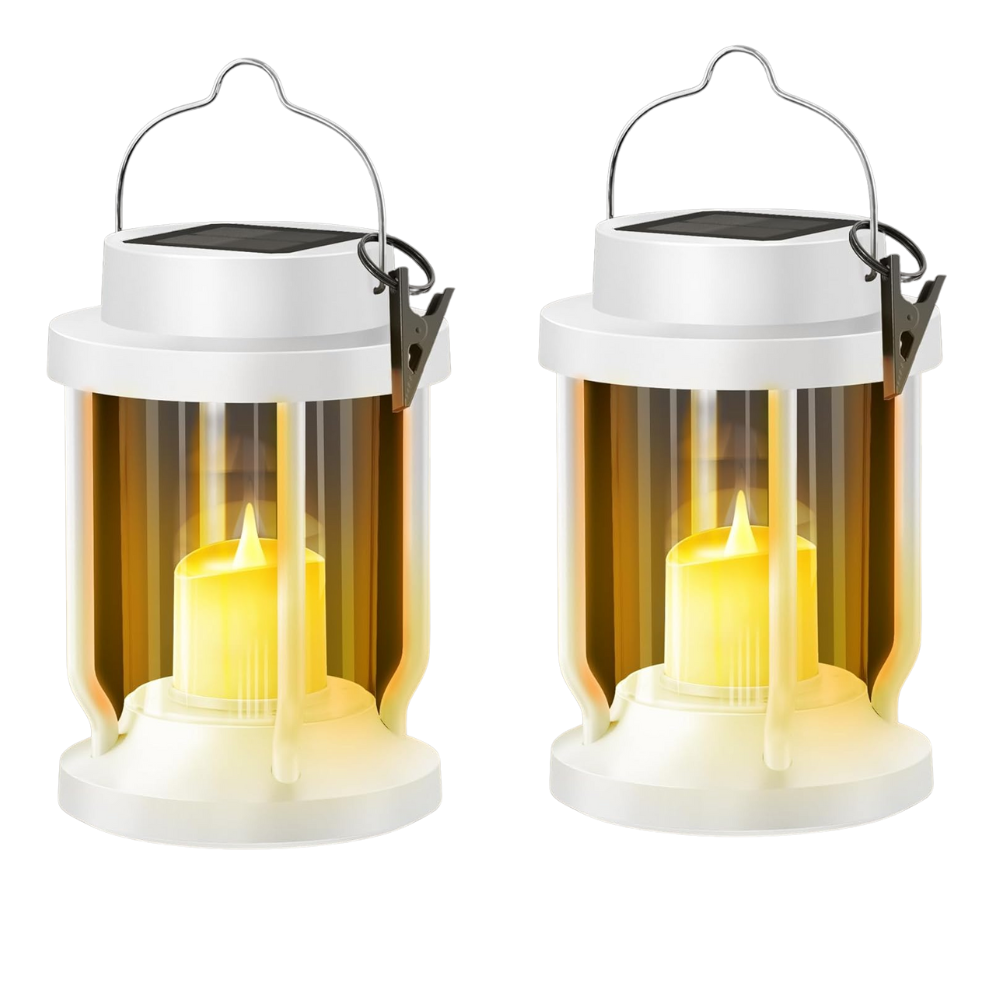 Hanging Solar Lantern With Flickering Flameless Candle For Garden